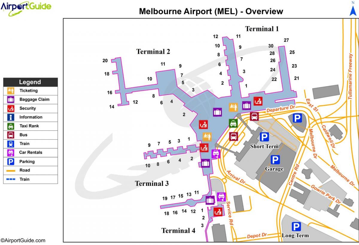 Melbourne Tullamarine airport karte
