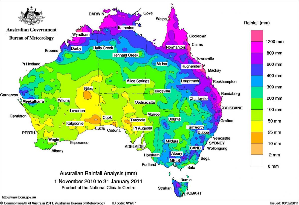 Melburnas lietus kartē