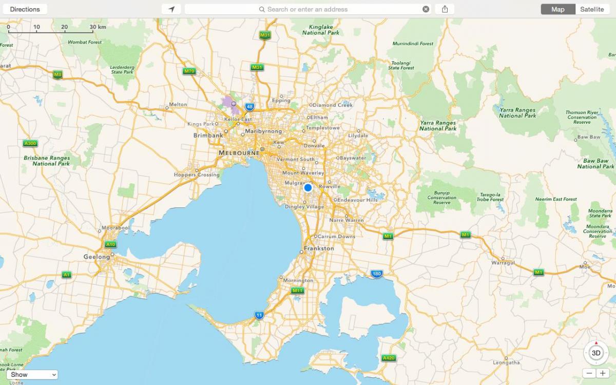 karte Melburnā un priekšpilsētās