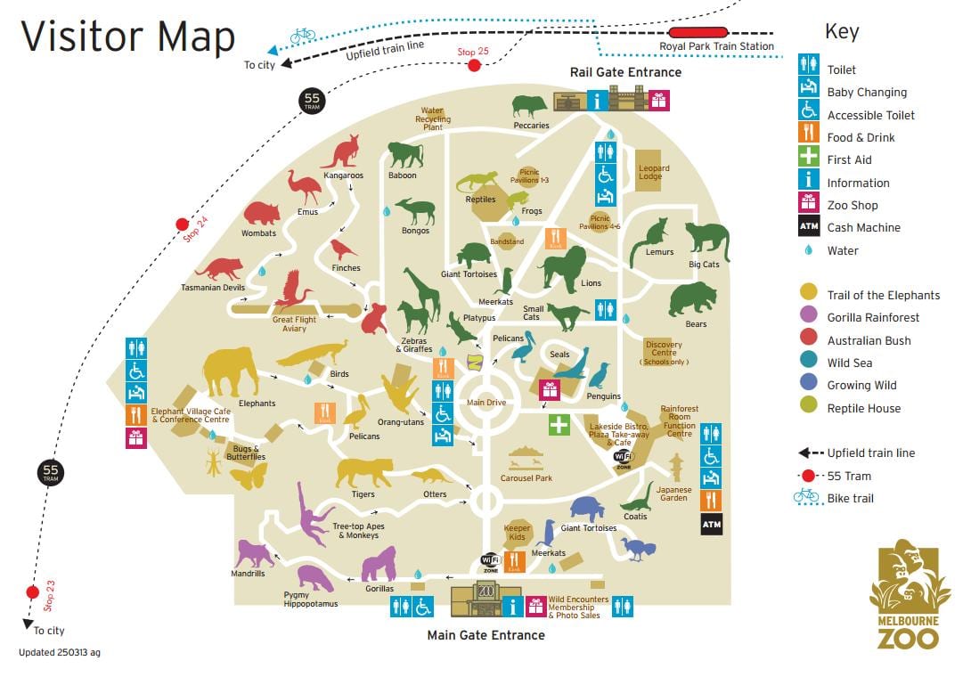 karte Melburnas zooloģiskais dārzs