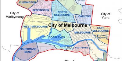 Karte Melburnā un apkārtējo priekšpilsētas